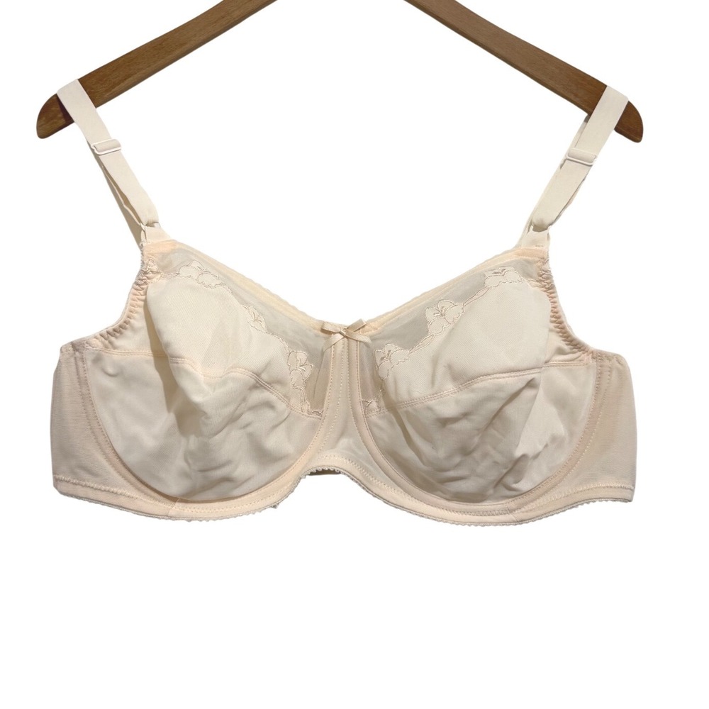 Bali 0180 Cream‎ Beige Underwire Bra Floral Embroidery Unlined 42C Womens